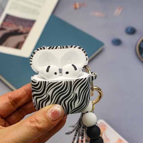 Case Compatible with AirPods 4 Case,Soft Silicone Cover with Bracelet Lanyard and Keychain, Cute Wireless Charging Protective Case for Apple AirPods 4th for Women and Men (Zebra) - color: Zebra