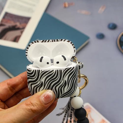 Case Compatible with AirPods 4 Case,Soft Silicone Cover with Bracelet Lanyard and Keychain, Cute Wireless Charging Protective Case for Apple AirPods 4th for Women and Men (Zebra) - color: Zebra