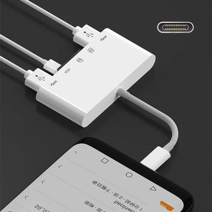 CY USB 2.0 Type C USB-C to TF Micro SD SDXC Dual USB3.0 Female Card Reader PD 27W Adapter for Laptop Tablet Phone - style: SD+TF+USB*2+PD