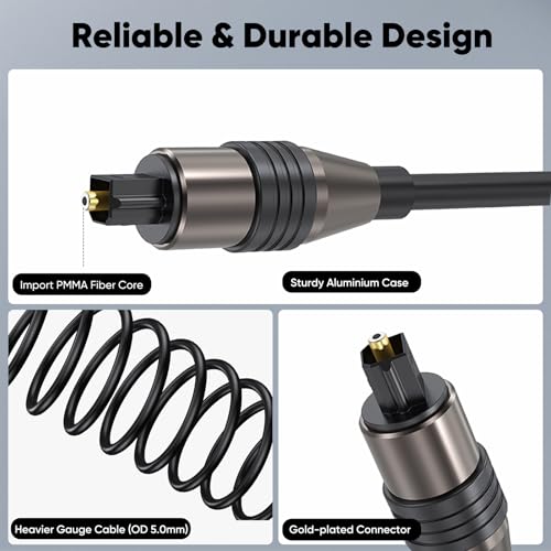 Optical Audio Cable 15ft, Toslink Fiber Optic Digital S/PDIF Cord for TV Soundbar Home Theater Compatible with Bose Samsung VIZIO LG Sony Xbox PS5