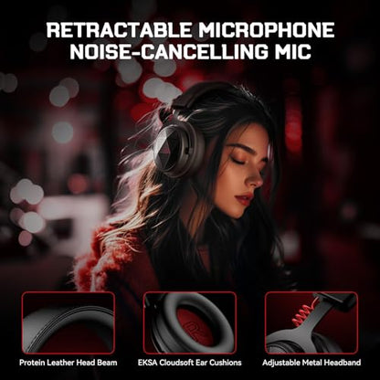 EKSA E900X 5.8G Wireless Gaming Headset with Micphone for PC PS4, PS5, Computer, Laptop - Dual Mic ENC Call Noise Cancelling Headphones - 7.1 Srround Sound - Over Ear Headphones for TV, Music, Meeting - color: 5.8G Wireless Black