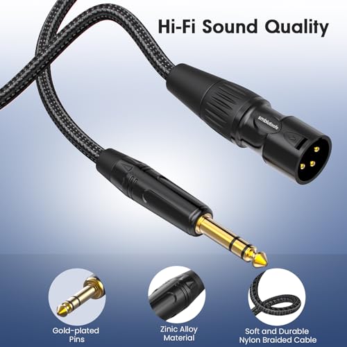 XLR to 1/4, TRS to XLR Male 25ft Gold-Plated Connectors Nylon Braided Cable, Quarter Inch (6.35mm) to Microphone Cable for Speakers, Mixers, Amplifiers - 2Packs - size: XLR Male 25ft 2Pack