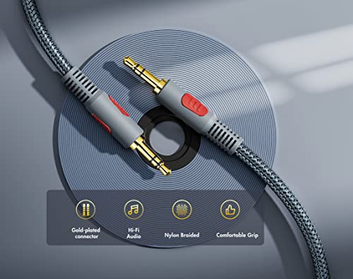 25 Ft 3.5mm AUX Audio Cable, Foil & Braid Shielding, Male to Male Stereo, Compatible with Headphones, Car, iPhones, iPads, Home Stereos & More - color: Grey, size: 25Ft