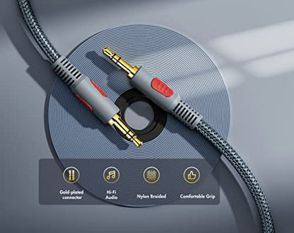25 Ft 3.5mm AUX Audio Cable, Foil & Braid Shielding, Male to Male Stereo, Compatible with Headphones, Car, iPhones, iPads, Home Stereos & More - color: Grey, size: 25Ft