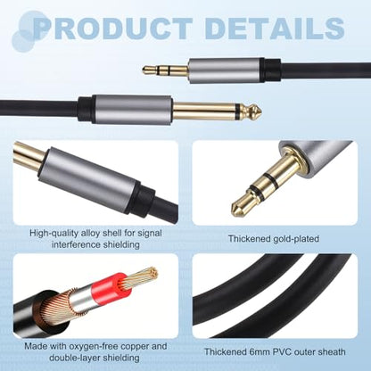 MECCANIXITY 1/4" TS to 1/8" TRS Audio Cable 2FT 6mm Stereo Cable Black - size: 2FT, 6mm Dia