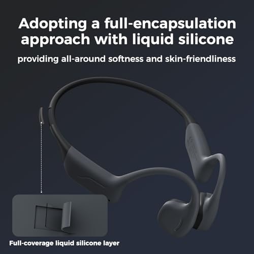 Full-Coverage Liquid Silicone Swimming Headphones,IP68 Waterproof Underwater Headphones, Bluetooth 6.0&MP3 with 32GB Memory Card,Soft/Skin-Comfortable Open Ear Bone Conduction Swim Earbuds