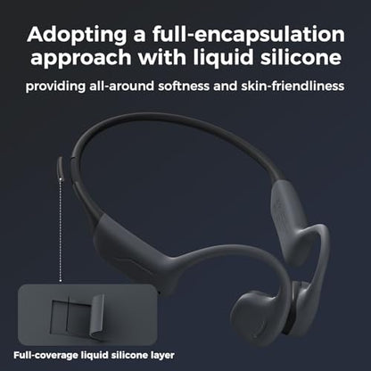 Full-Coverage Liquid Silicone Swimming Headphones,IP68 Waterproof Underwater Headphones, Bluetooth 6.0&MP3 with 32GB Memory Card,Soft/Skin-Comfortable Open Ear Bone Conduction Swim Earbuds