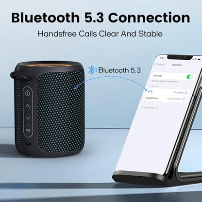 Bluetooth Speaker Wireless,IP67 Waterproof & Dustproof Portable Speaker with Lights,15W Loud Stereo Sound, 2500mAh Battery All Day Playtime, TWS Pairing, BT5.3, Home/Party/Outdoor/Beach (Blue Black) - color: Blue Black