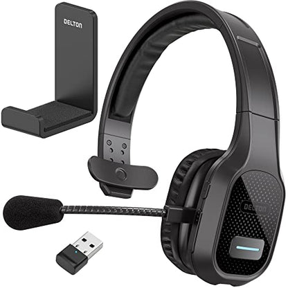 Delton Wireless Computer Headset with USB Dongle and Headset Hook | Trucker Bluetooth Headset with Noise Canceling Mic, 35Hrs talk time, Headset for Drivers, Office, Call Center Work - Black - size: Headset with USB Dongle + Headset Hook