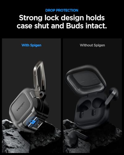 Spigen Lock Fit Designed for Galaxy Buds 4 Pro/Buds 4 Case (2026) | Secure Locking Clip, Dual-Layer Protection, Included Carabiner, Wireless Charging Compatible - Matte Black - size: Buds4 Pro / Buds 4