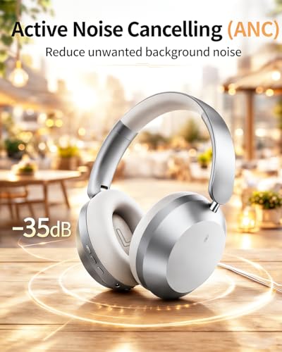 Wentronic Y05 Wireless Bluetooth Headphone, Noise Cancelling, Sliver | Wireless Over-Ear Headphones, Hi-Res Audio, 48H Playtime, Built-in Mic, Comfort & Connectivity, Works with iOS, Android & PC - color: Silver