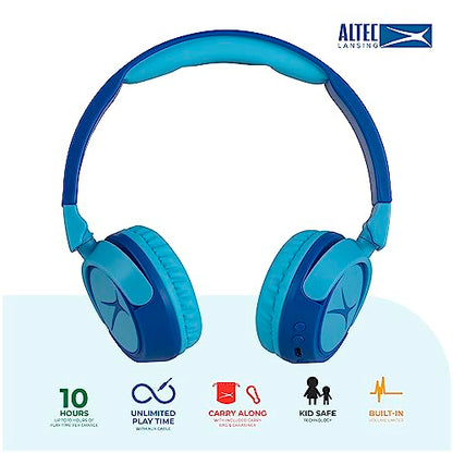 Altec Lansing Kid Safe 2-in-1 Wireless Bluetooth Headphones - Crystal Clear Sound, Safe Volume Limiting, Foldable Design - Enjoy Audio and Protect Your Child's Hearing (Hero Blue) - color: Hero Blue