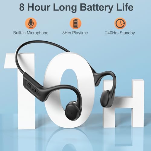 Bone Conduction Headphones,Waterproof IP68,Wireless Bluetooth 5.3 Earphones with Microphone, Built-in 32GB MP3 Open Ear Bluetooth Headphones for Running (Matt Black) - color: Matt Black