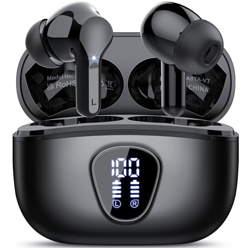 Wireless Earbuds, Bluetooth 5.4 Headphones HiFi Stereo, Bluetooth Earbuds | With ENC Noise Cancelling Mic, IP7 Waterproof in Ear Earphones,48H, LED Display Ear buds for Pad Phones Workout Sports, Black - color: A-Black