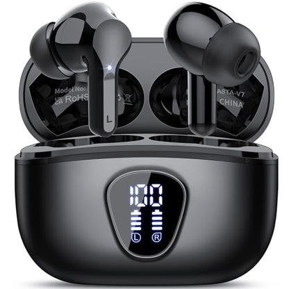 Wireless Earbuds, Bluetooth 5.4 Headphones HiFi Stereo, Bluetooth Earbuds | With ENC Noise Cancelling Mic, IP7 Waterproof in Ear Earphones,48H, LED Display Ear buds for Pad Phones Workout Sports, Black - color: A-Black