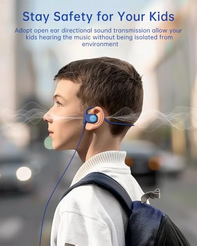 Mehomeli Kid Headphones, Air Conduction Open Ear Headphones, 3.5mm Jack | Ultra-Comfort, Ergonomic and Lightweight Design Perfect for School and Outdoor Activities-Blue - color: Blue