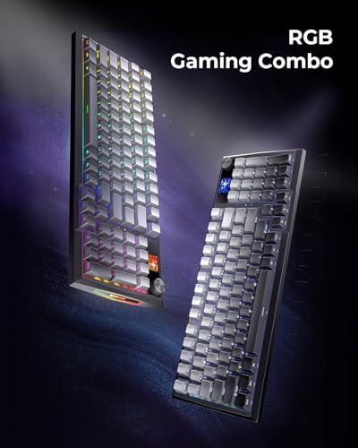 Redragon Wireless Mechanical Keyboard, Gasket RGB Gaming Keyboard with Screen & Knob, Tri-Mode BT5.0/2.4G/USB-C, 95 Keys Hot Swappable, Side Printed PBT Keycaps, Thick Pre-Lubed Linear Switch, K725SP - color: Grey