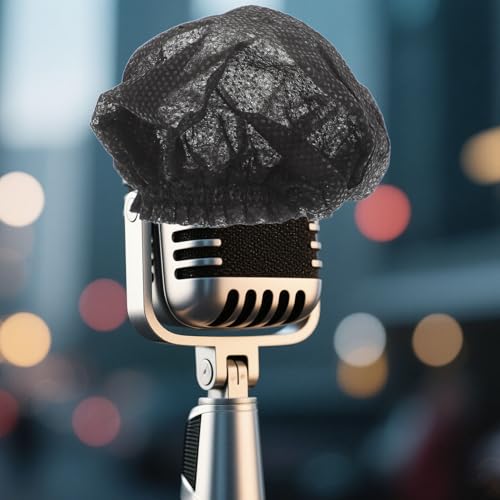 Ipetboom 200pcs Disposable Microphone Covers Windproof Non-woven Protective Sleeves with Elastic Band for Ktv Recording Studio News Interview Black Candy Pack