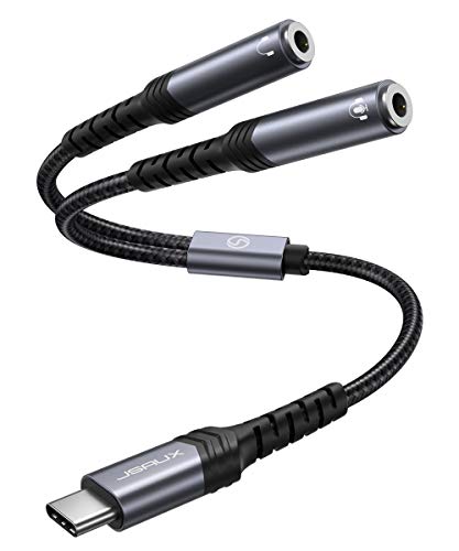 JSAUX USB C to Dual 3.5mm Female Headphone Splitter-Grey | Type C to Dual 3.5mm Audio Jack Splitter Headphone Adapter Compatible with iPhone 17 16 Pro Max, Galaxy S24/23, Pixel, iPad - color: Grey