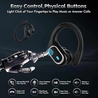 Wireless Earbuds Bluetooth Headphones 80Hrs Playtime Ear Buds IPX7 Waterproof Sports Earphones Wireless Charging Case Over-Ear Earhooks Headest (Black)