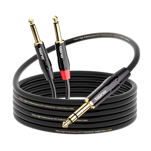 tisino 1/4 inch TRS Stereo to Dual 1/4 inch TS Mono Insert Cable Y-Splitter Stereo Breakout Cable Patch Cord - 3.3 feet | 1/4"（6.35mm） TRS Stereo Jack to Dual 1/4"（6.35mm） TS Mono Y-Splitter Aux Lead for Mixer & Studio, Gold-Plated OFC - size: 3.3 feet