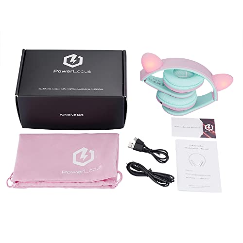 PowerLocus Kids Headphones Over-Ear, Bluetooth Wireless Headphones for Kids,with Microphone, Safe 85DB Volume Limited, Foldable with Carry Case, Audio Cable, Micro SD mode for Online Classes,PC,Phones - color: Pink/Teal