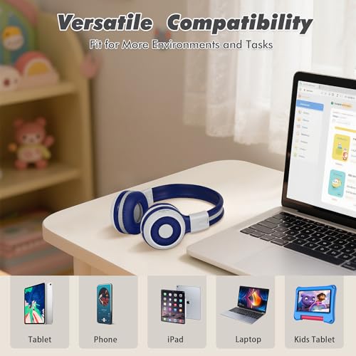 SIMOLIO Kids Bluetooth Headphones with Microphone, 75/85/94dB Volume Limit, Wireless Headset for Toddler Teens Children, Share Port, Travel Case, 3.5mm Cord, Foldable for School Airplane iPad Tablet | Wireless Headset for Toddler Teens Children, Share Por