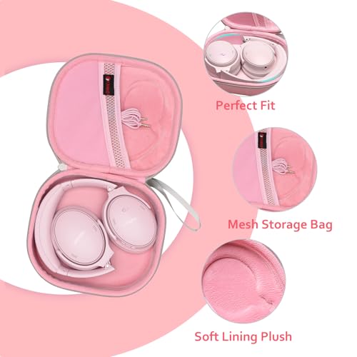 XANAD Hard Case for Bose QuietComfort, QC Ultra, QC 45, QC 35, QC45 SE, QC SE or Skullcandy Crusher Evo, Hesh ANC, Hesh Evo, Crusher ANC 2, Crusher, Riff 2 Noise Headphones（Outer Pink +Inner Pink） - color: Outer Pink +Inner Pink