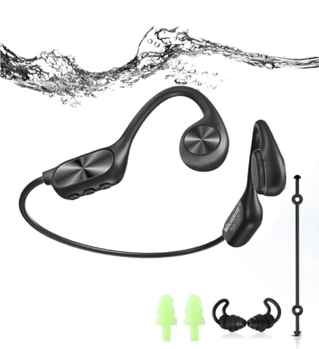WalkerFit Bone Conduction Swimming Headphones, 32GB MP3 Player, IPX8 Waterproof Underwater Music, Bluetooth 5.3 Open Ear Sport Headphones for Lap Swimming Running Cycling