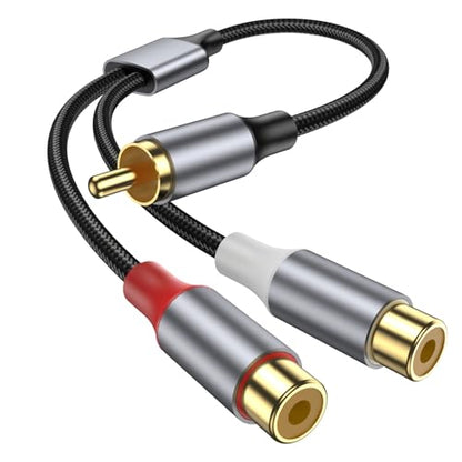 RCA Splitter 1 Male to 2 Female Audio Cable, 24K Gold Plated Plug, RCA Y Splitter Audio Video Cable Split Adapter for Amplifiers, Gaming Consoles, CD Player, Hi-Fi Systems, HDTV. - size: 1 Pack