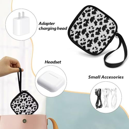 Black Cow Carrying Earphone Case Pouch Storage Bag Holder-Earbud Case Headphones Storage Bag Pouch for Headphone, Bluetooth - color: Black Cow