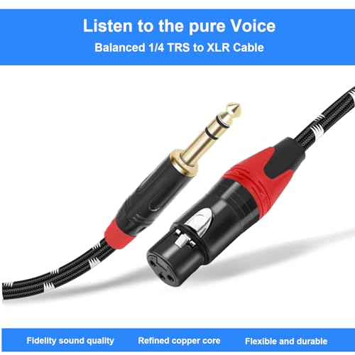 XLR Female to 1/4 (6.35mm) TRS Mono Jack Microphone Cable, 6.6 FT, 2 Pack, Black and White Grid Protective Layer, Balanced 3 Pin XLR to Quarter inch TRS Plug Mic Cord, Pure Copper and Plated Pin - size: 6.6 FT 2 Pack, style: B/W 6.35 to XLR Female