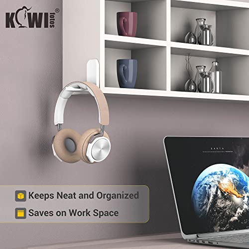 KIWIFOTOS 2 Pack Adhesive Desk Headphone Hanger, PC Gaming Headset Holder Stand, Adhesive Holder Mount for Wall, Foldable Headphones Hook Mount Under Desk - White,Two Pack - color: 2PC Adhesive White