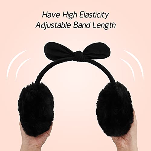 POXIMI Women Winter Earmuffs Girl Ski Adjustable Ear Covers for Kid Cute Bow Ear Warmer Outdoor Earmuff Fleece Lining - color: B-black