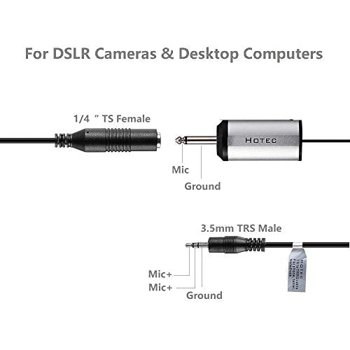HOTEC 3.5mm Male to 1/4” TS Female Audio Adapter Cable (TS to TRS and TS to TRRS, 2 Piece Pack)