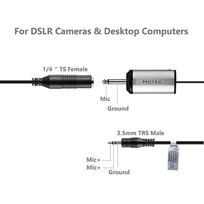 HOTEC 3.5mm Male to 1/4” TS Female Audio Adapter Cable (TS to TRS and TS to TRRS, 2 Piece Pack)