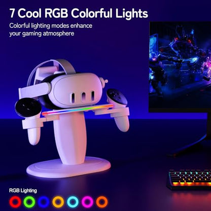 Fast Charging Dock for Meta Oculus Quest 3/3s/2 Headset and Rift/pro/Pico/HTC,RGB Charging Station & Display Stand for Meta Controllers, with USB-C Cable & Charging Port & Tidy VR Accessories
