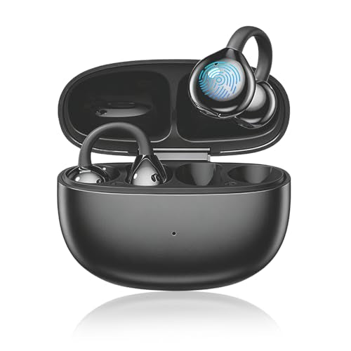 Open Ear Clip Headphones, Wireless Earbuds Bluetooth 5.4 The Over Ear Buds Earphones Built-in Mic with Ear Hooks, 36H Playtime,for iOS and Android (Black) - color: black