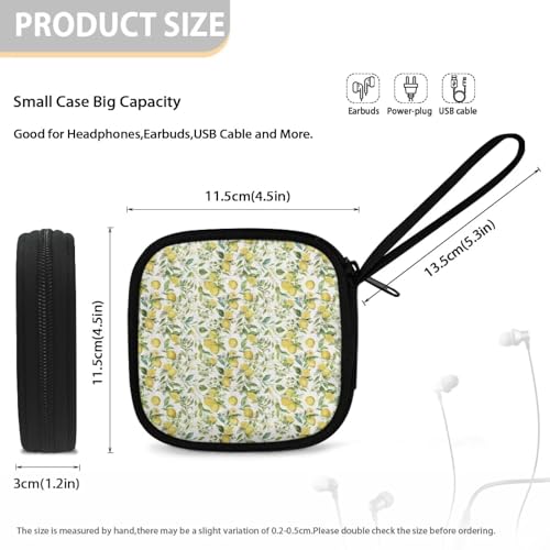 Portable Wireless Headphone Case, Lemon Print Earphone Storage Bag Carrying Case, Earbud Holder with Handle Headphone Bag Travel - color: Lemon Print