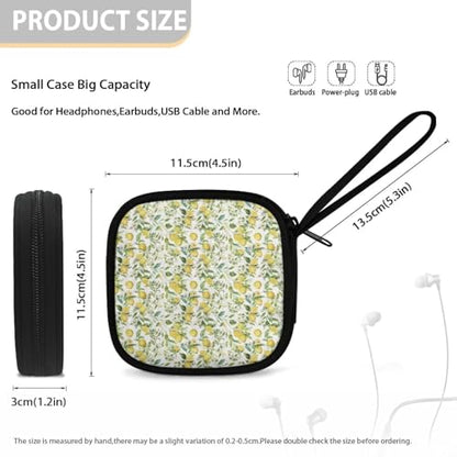 Portable Wireless Headphone Case, Lemon Print Earphone Storage Bag Carrying Case, Earbud Holder with Handle Headphone Bag Travel - color: Lemon Print