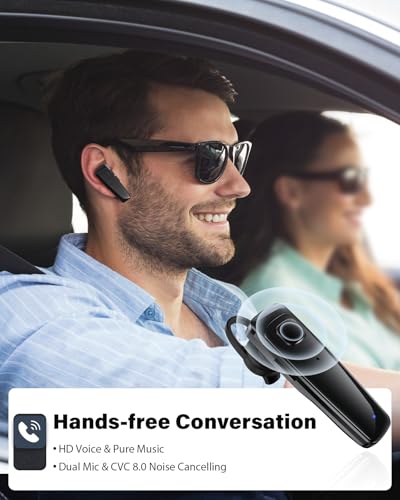 Bluetooth Headset, Single Ear Business Earbuds, V5.3 Hands-Free Earphones with Hook, 16 Hrs Talk Time Wireless Earbuds, Bluetooth Earpiece with Built-in Mic for Driving/Business/Office/Truck Driver - color: Black