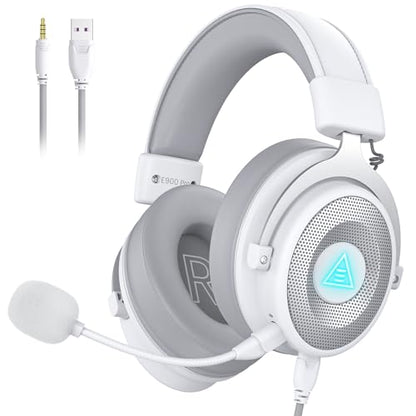 EKSA USB Gaming Headset for PC, Computer Headphones with Detachable Noise Cancelling Microphone, 7.1 Surround Sound, 50MM Driver, Wired Headset with Mic for PS4/PS5, Xbox One, Laptop, Work - color: Wired White
