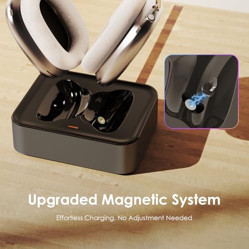 Headphone Charging Station for AirPods Max 1 & 2 - Magnetic Charger Dock with Lightning & USB-C Connectors, LED Indicator, Easy Drop-in Charging (Space Gray) - color: Space Gray