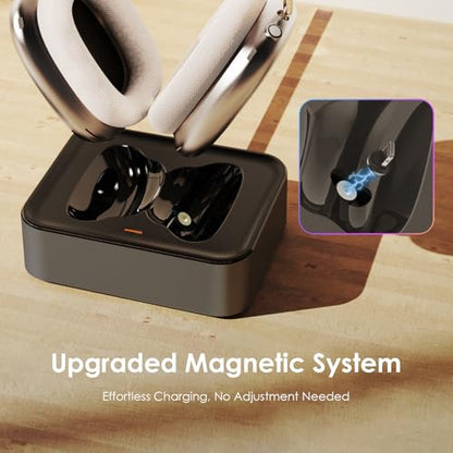 Headphone Charging Station for AirPods Max 1 & 2 - Magnetic Charger Dock with Lightning & USB-C Connectors, LED Indicator, Easy Drop-in Charging (Space Gray) - color: Space Gray