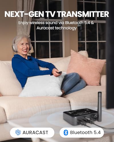 Avantree Audikast 4 – Auracast & Bluetooth TV Transmitter for Headphones | Works with Selected Auracast Hearing aids, aptX Adaptive & HD, Optical & AUX outputs, Future-Ready & Upgradeable