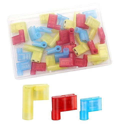 smseace 90Pcs Right Angle Spade Connector 22-18/16-14/12-10AWG Nylon Quick Disconnect Flag Terminal Red/Yellow/Blue 90 Degree Wire Terminal Connector - size: 90Pcs