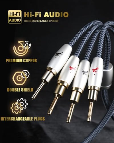 14AWG Audiophile Speaker Cable with 4mm Banana Plugs, Double-Shielded & Cotton-Braided for Home Theater, Stereo Amplifier and Hi-Fi Speakers (9.84ft/3m) - color: Speaker Cable-2PCS, size: 9.8FT/3M