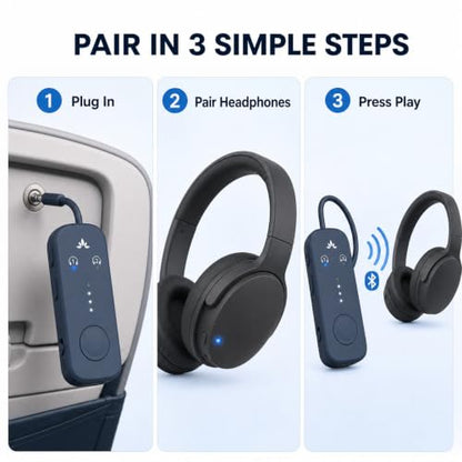 Avantree Relay - Airplane Bluetooth Adapter for 2 AirPods or Headphones | Qualcomm aptX Adaptive, 25H Battery, Firmware Upgrades, Volume Controls, 3.5mm AUX Audio Transmitter for Flight Travel & Gym - color: 3-Midnight Blue
