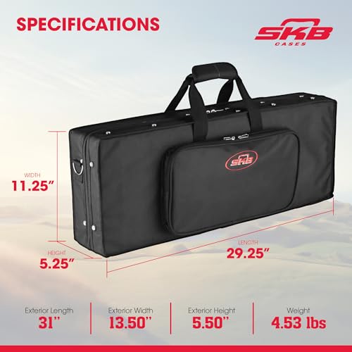 SKB 27”x 9” Foot Controller Soft Case Padded Bag, Rigid Foam Frame, Shoulder Strap and Double Zippers for DJ Controllers & Small MIDI Keyboards, Black | Rigid foam frame, double zippers, 27 inch x 9 inch design, carries pedalboard or small keyboard to gig