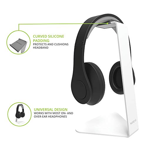 Kanto H1 Universal Headphone Stand - White - Solid Steel Construction - Curved Silicone Resting Surface - color: White, style: H1 Universal